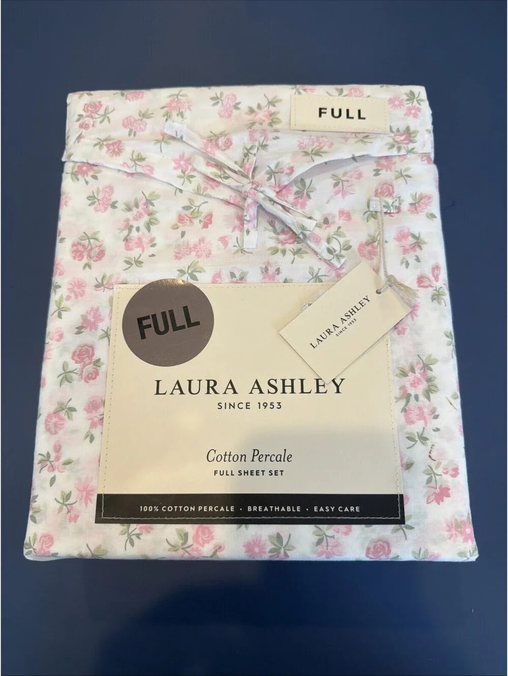 Laura Ashley Cotton Percale Full Sheet Set Diane’s Ditsy Pink Cottage Floral New